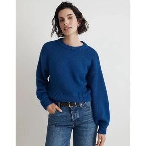 Madewell Simone Blue Balloon Sleeve Crewneck Pullover Sweater, Women’s (L)